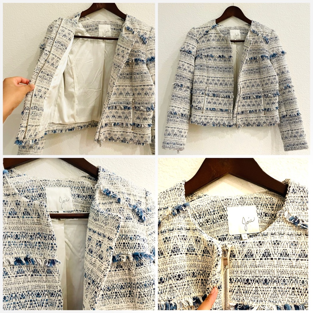 NEW Joie Tweed Fringe Boucle Moto Jacket Boho Size Small - Picture 13 of 14